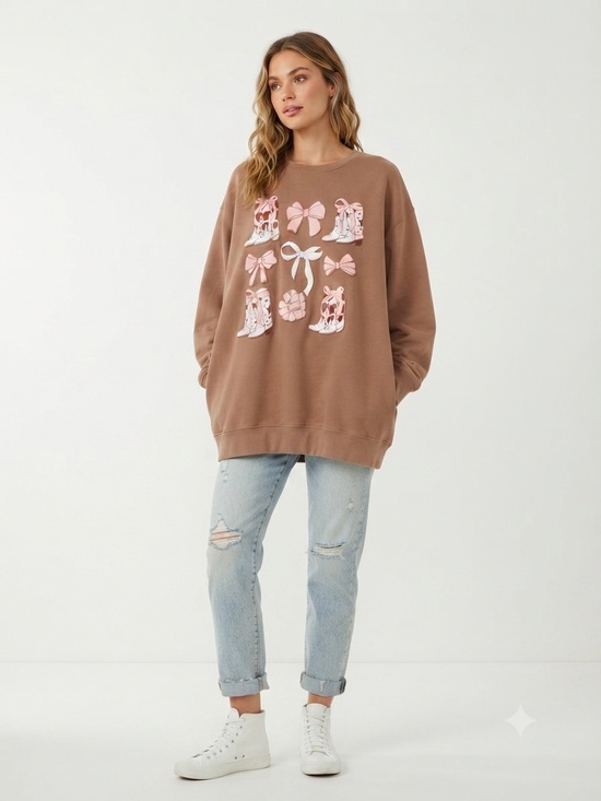 Pacific & Co. Tops - Pacific & Co Cowgirl Boots & Bows Graphic Sweatshirt